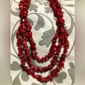Multistrand Red Coral and Shell Necklace